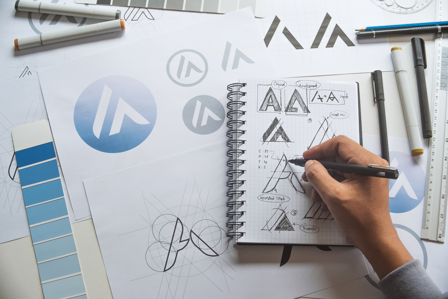 Graphic designer creative design sketch drawing logo Trademark brand Workspace
